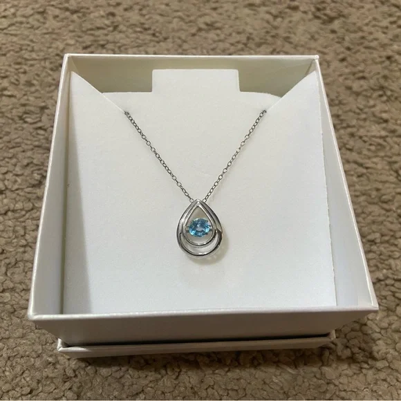 Aquamarine Sterling Silver Pagoda Pendant Necklace - March Birthstone Gift - View #2